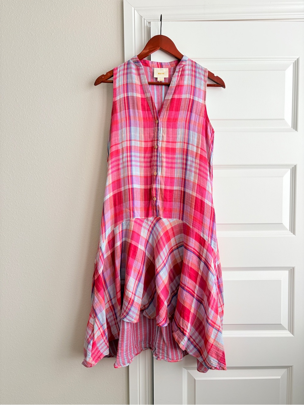 Maeve Anthropologie Pink Plaid Flounce Hem Dress XS